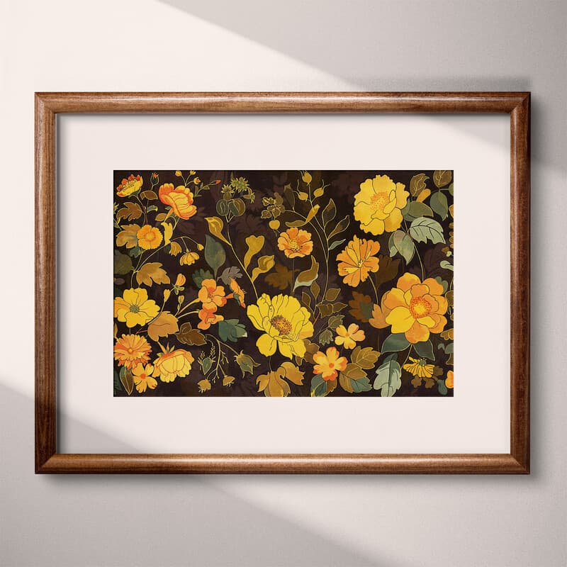 Matted frame view of An art nouveau tapestry print, floral pattern