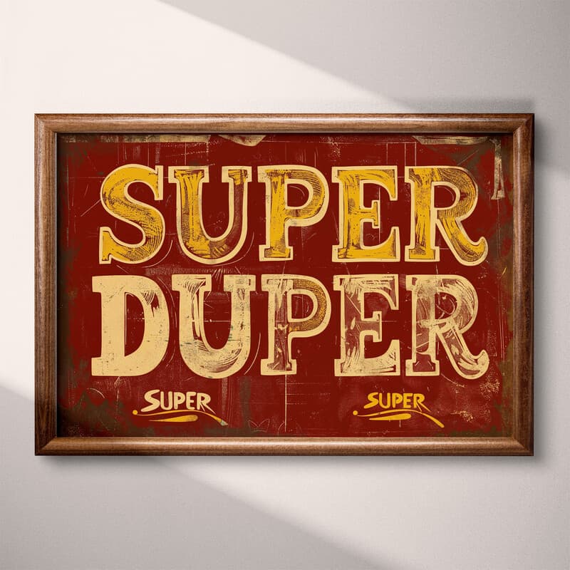 Full frame view of A vintage linocut print, the words "SUPER DUPER"