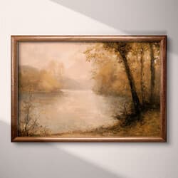 River Landscape Art | Landscape Wall Art | Landscapes Print | Beige, Brown and Black Decor | Impressionist Wall Decor | Living Room Digital Download | Housewarming Art | Autumn Wall Art | Oil Painting