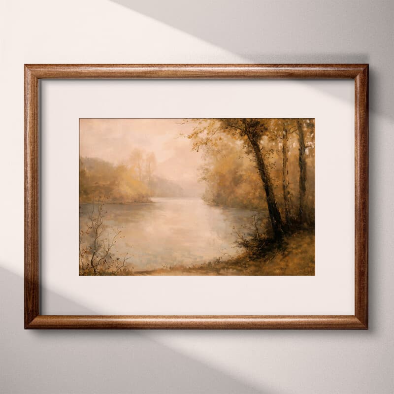 Matted frame view of An impressionist oil painting, a river landscape