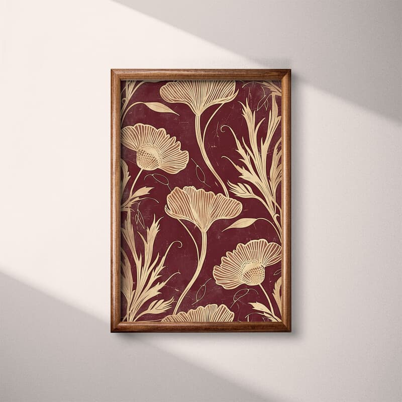 Full frame view of An art deco textile print, symmetric floral pattern