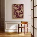 Room view with a full frame of An art deco textile print, symmetric floral pattern