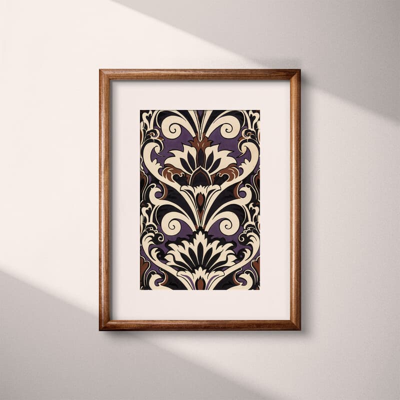 Matted frame view of A bauhaus linocut print, symmetric an intricate pattern