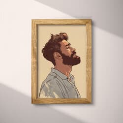 Bearded Man Digital Download | Portraits Wall Decor | Portrait Decor | Beige, Brown and Gray Print | Vintage Wall Art | Office Art | Father's Day Digital Download | Autumn Wall Decor | Cartoon Drawing