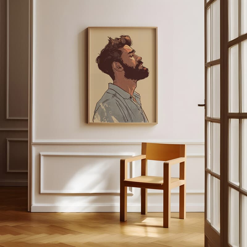 Room view with a full frame of A vintage cartoon drawing, a man with a beard