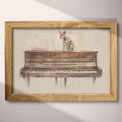 Dog Piano Digital Download | Animal Wall Decor | Beige, Brown, Black and Red Decor | Mid Century Print | Living Room Wall Art | Housewarming Art | Autumn Digital Download | Pastel Pencil Illustration