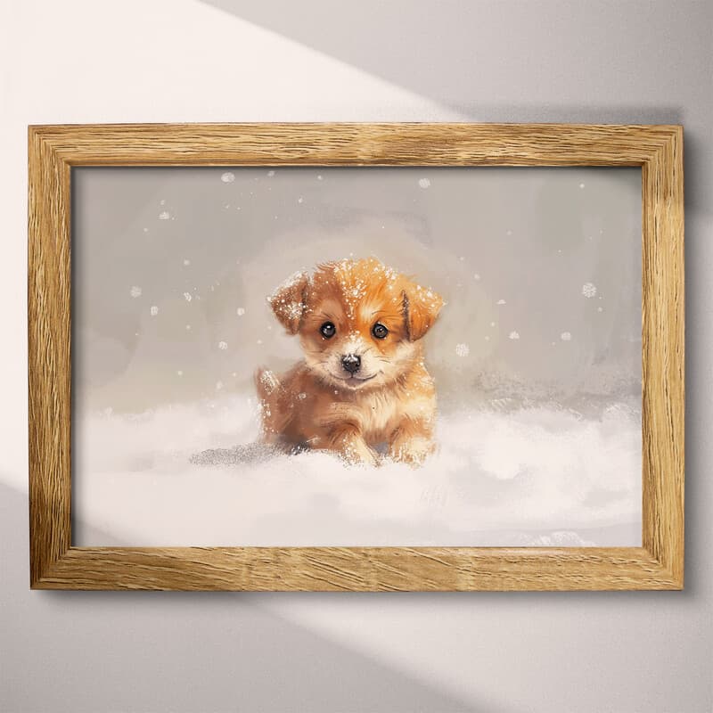 Full frame view of A cute chibi anime pastel pencil illustration, a puppy in the snow