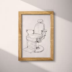Barber Chair Art | Barber Shop Wall Art | Portrait Print | Gray and Black Decor | Mid Century Wall Decor | Bar Digital Download | Father's Day Art | Graphite Sketch
