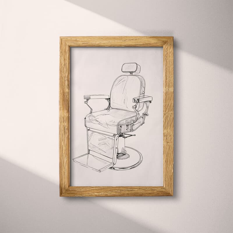 Full frame view of A mid-century graphite sketch, a barber shop chair