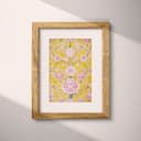 Matted frame view of A japandi textile print, symmetric floral pattern