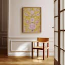 Room view with a full frame of A japandi textile print, symmetric floral pattern