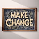 Full frame view of A vintage linocut print, the words "MAKE CHANGE"