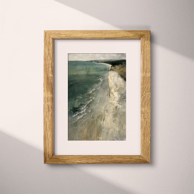 Matted frame view of An impressionist oil painting, beach meets the ocean, aerial view