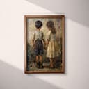 Full frame view of A vintage oil painting, children holding hands, back view