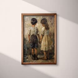 Children Digital Download | Children Wall Decor | Portrait Decor | Black, Brown and Beige Print | Vintage Wall Art | Kids Art | Autumn Digital Download | Oil Painting