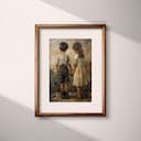 Matted frame view of A vintage oil painting, children holding hands, back view