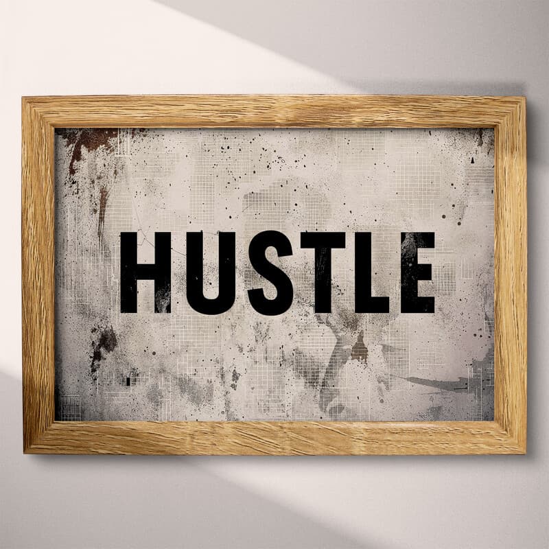 Full frame view of A minimalist poster print, the word "HUSTLE"