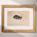 Matted frame view of A vintage graphite sketch, a mountainside cabin