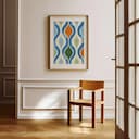 Room view with a matted frame of A retro textile print, simple pattern