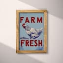 Full frame view of A vintage linocut print, the words "FARM FRESH" with a chicken