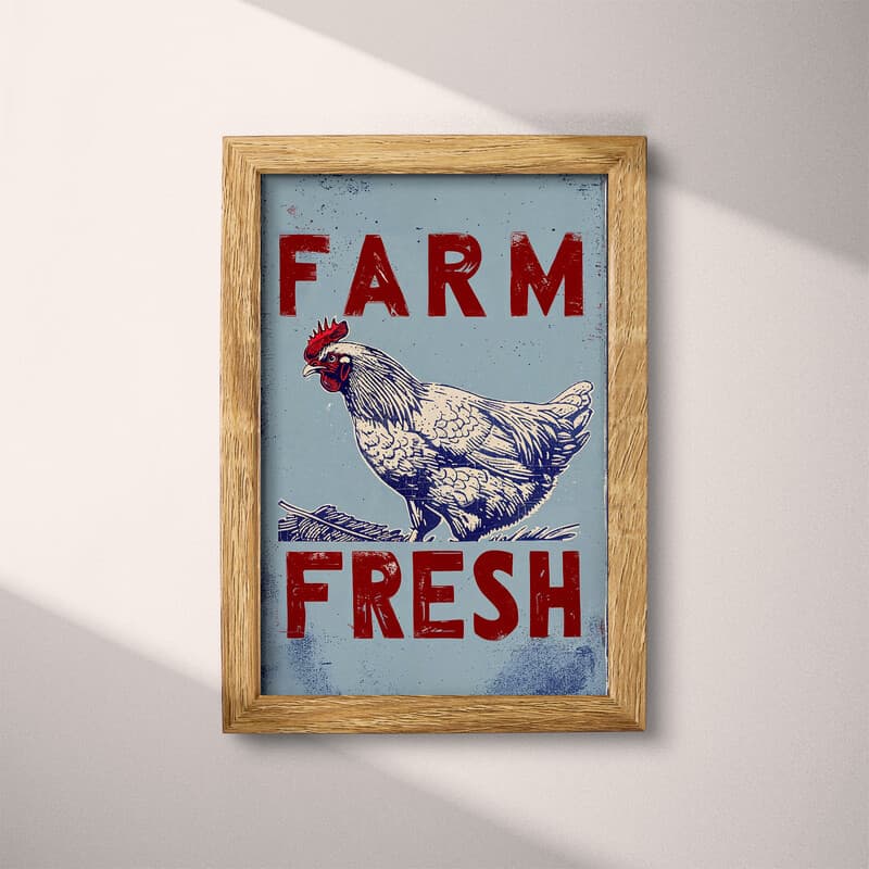 Full frame view of A vintage linocut print, the words "FARM FRESH" with a chicken