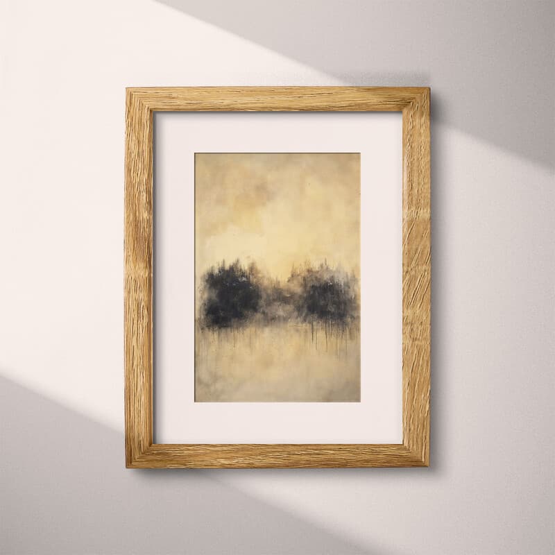 Matted frame view of An abstract impressionist oil painting, forest under a cloudy sky