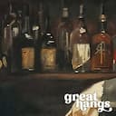 Closeup view of A vintage oil painting, man at a bar with a glass of whisky, back view