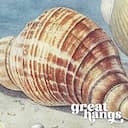 Closeup view of A vintage pastel pencil illustration, seashells on a beach