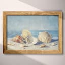 Full frame view of A vintage pastel pencil illustration, seashells on a beach