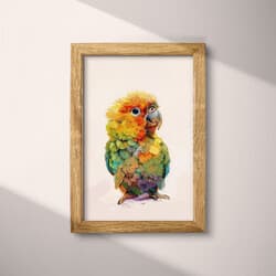Parrot Digital Download | Birds Wall Decor | Animals Decor | White, Brown, Black and Green Print | Chibi Wall Art | Kids Art | Back To School Digital Download | Spring Wall Decor | Colored Pencil Illustration