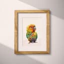 Matted frame view of A cute chibi anime colored pencil illustration, a colorful parrot