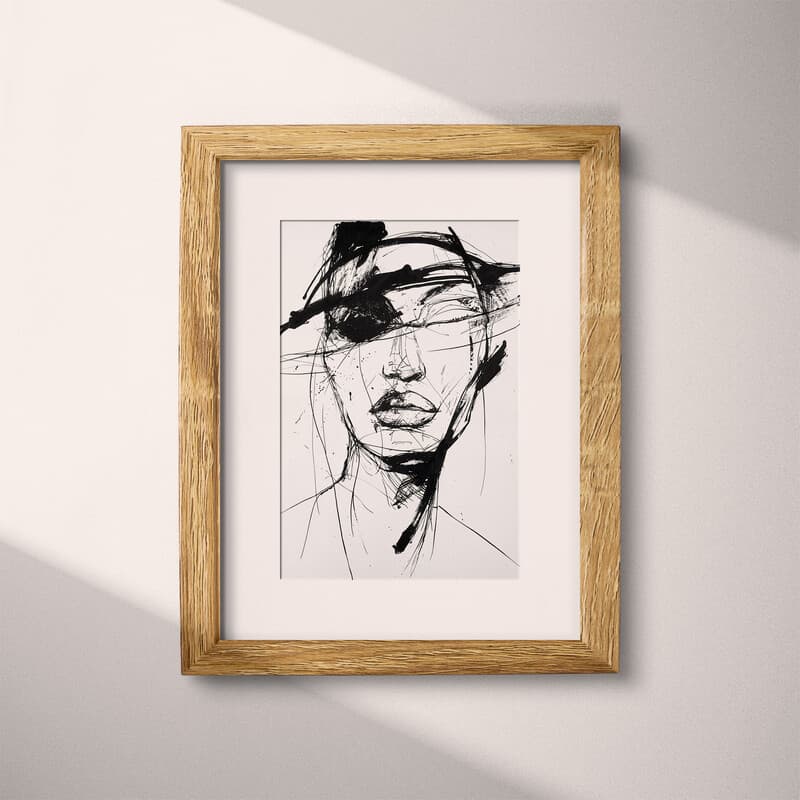 Matted frame view of A vintage ink sketch, fashion mask portrait