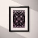 Matted frame view of A maximalist textile print, symmetric intricate pattern