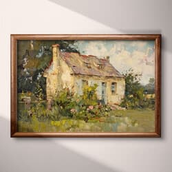 Summer Cottage Digital Download | Architecture Wall Decor | Landscapes Decor | Brown, Beige, Black and Yellow Print | French country Wall Art | Living Room Art | Housewarming Digital Download | Summer Wall Decor | Oil Painting