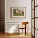 Room view with a matted frame of A french country oil painting, a summer cottage