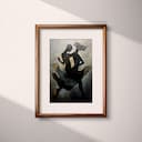 Matted frame view of An abstract afrofuturism oil painting, a man and people dancing