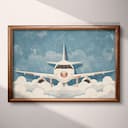 Full frame view of A cute simple illustration with simple shapes, an airplane in the clouds