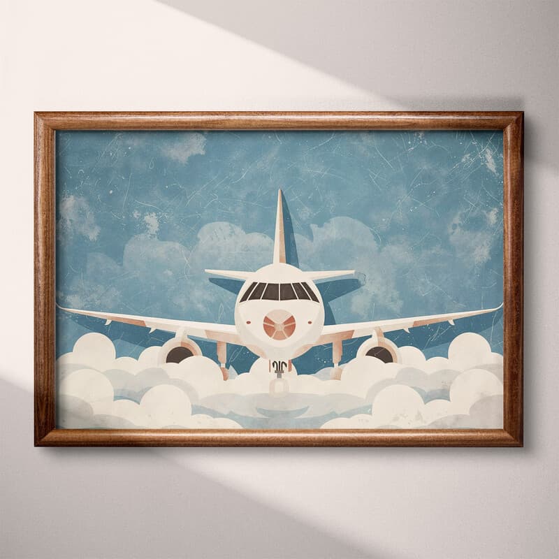 Full frame view of A cute simple illustration with simple shapes, an airplane in the clouds