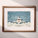 Matted frame view of A cute simple illustration with simple shapes, an airplane in the clouds