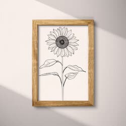 Sunflower Digital Download | Floral Wall Decor | Flowers Decor | White, Black and Gray Print | Minimal Wall Art | Living Room Art | Housewarming Digital Download | Summer Wall Decor | Ink Sketch
