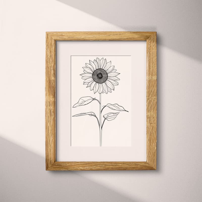 Matted frame view of A minimalist ink sketch, a sunflower