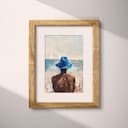 Matted frame view of A puerto rican oil painting, a man in a blue hat, distant view