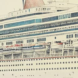 Cruise Ship Art | Transportation Wall Art | Nautical Print | White, Black and Gray Decor | Scandinavian Wall Decor | Living Room Digital Download | Housewarming Art | Summer Wall Art | Colored Pencil Illustration