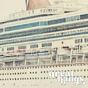 Closeup view of A scandinavian colored pencil illustration, a cruise ship