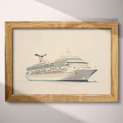 Cruise Ship Art | Transportation Wall Art | Nautical Print | White, Black and Gray Decor | Scandinavian Wall Decor | Living Room Digital Download | Housewarming Art | Summer Wall Art | Colored Pencil Illustration