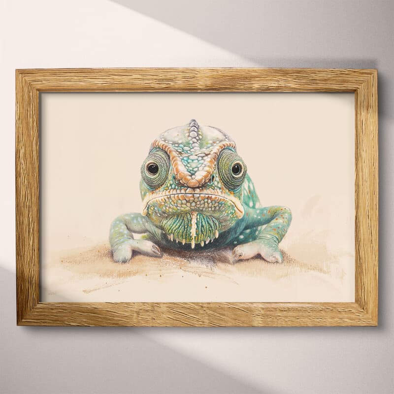 Full frame view of A cute chibi anime pastel pencil illustration, a chameleon