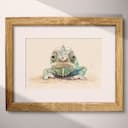 Matted frame view of A cute chibi anime pastel pencil illustration, a chameleon