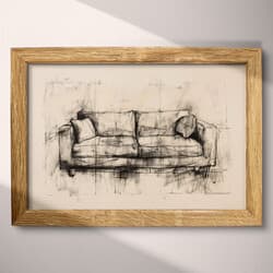 Sofa Art | Furniture Wall Art | Architecture Print | Beige, Black, Gray and Brown Decor | Scandinavian Wall Decor | Living Room Digital Download | Housewarming Art | Autumn Wall Art | Graphite Sketch