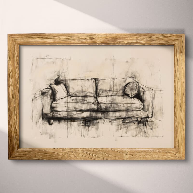 Full frame view of A scandinavian graphite sketch, a sofa