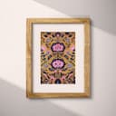 Matted frame view of A victorian textile print, symmetric a floral pattern